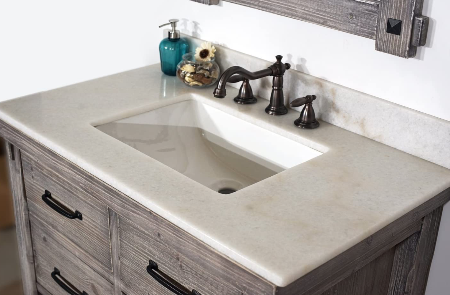 Accos 36 inch Rustic Bathroom Vanity in Grey Driftwood with a Top